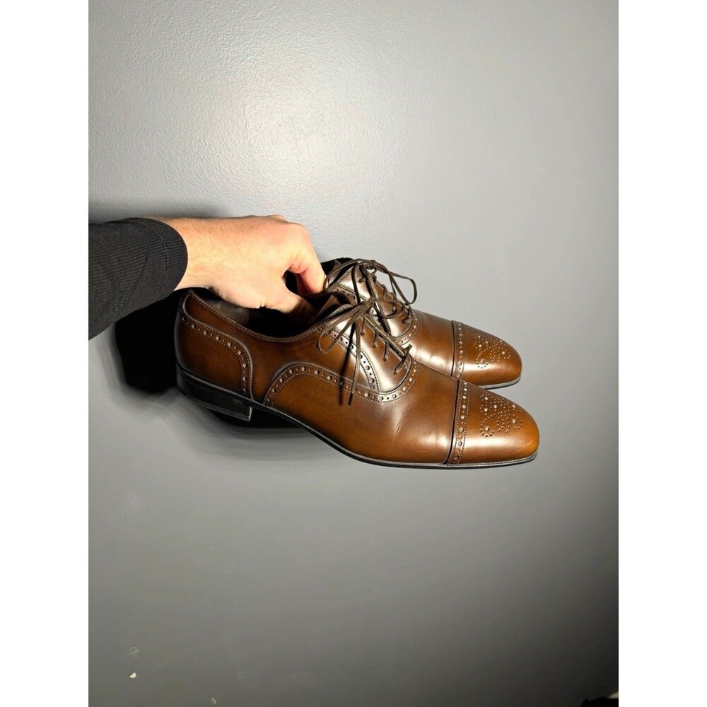 Salvatore Ferragamo Brown Leather Cap Toe Brogue Oxford Dress Shoes 10 D